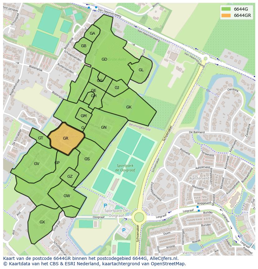 Afbeelding van het postcodegebied 6644 GR op de kaart.