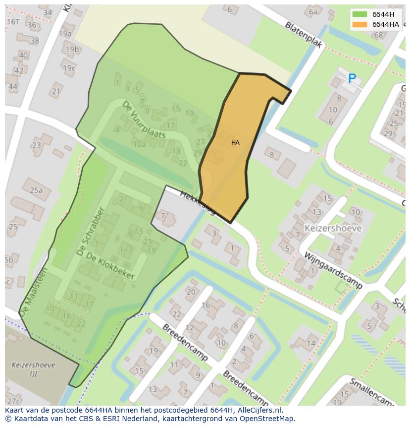 Afbeelding van het postcodegebied 6644 HA op de kaart.