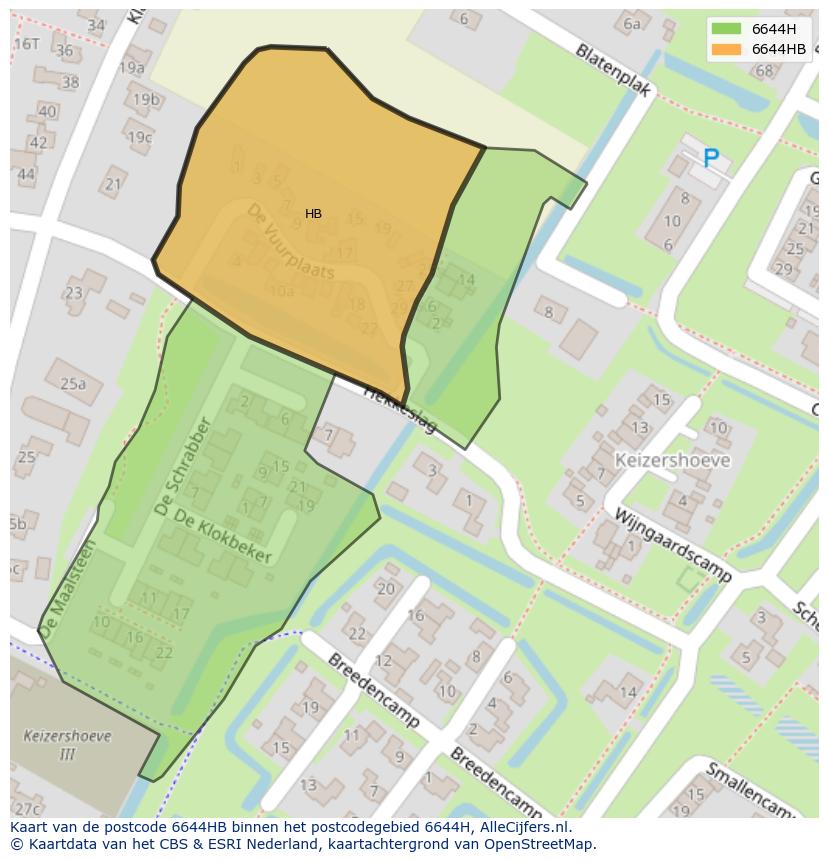 Afbeelding van het postcodegebied 6644 HB op de kaart.