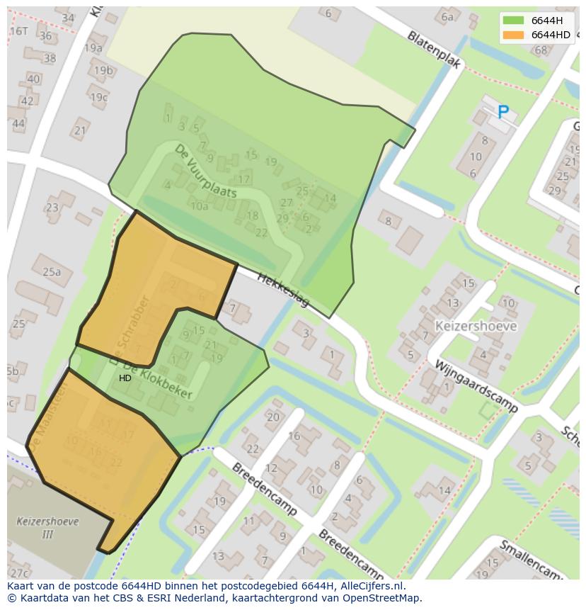 Afbeelding van het postcodegebied 6644 HD op de kaart.