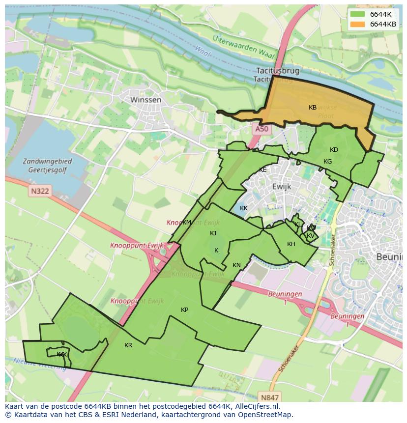 Afbeelding van het postcodegebied 6644 KB op de kaart.