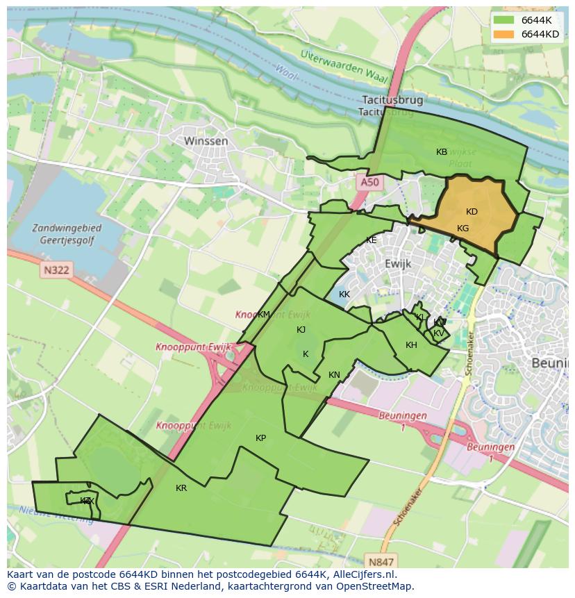 Afbeelding van het postcodegebied 6644 KD op de kaart.