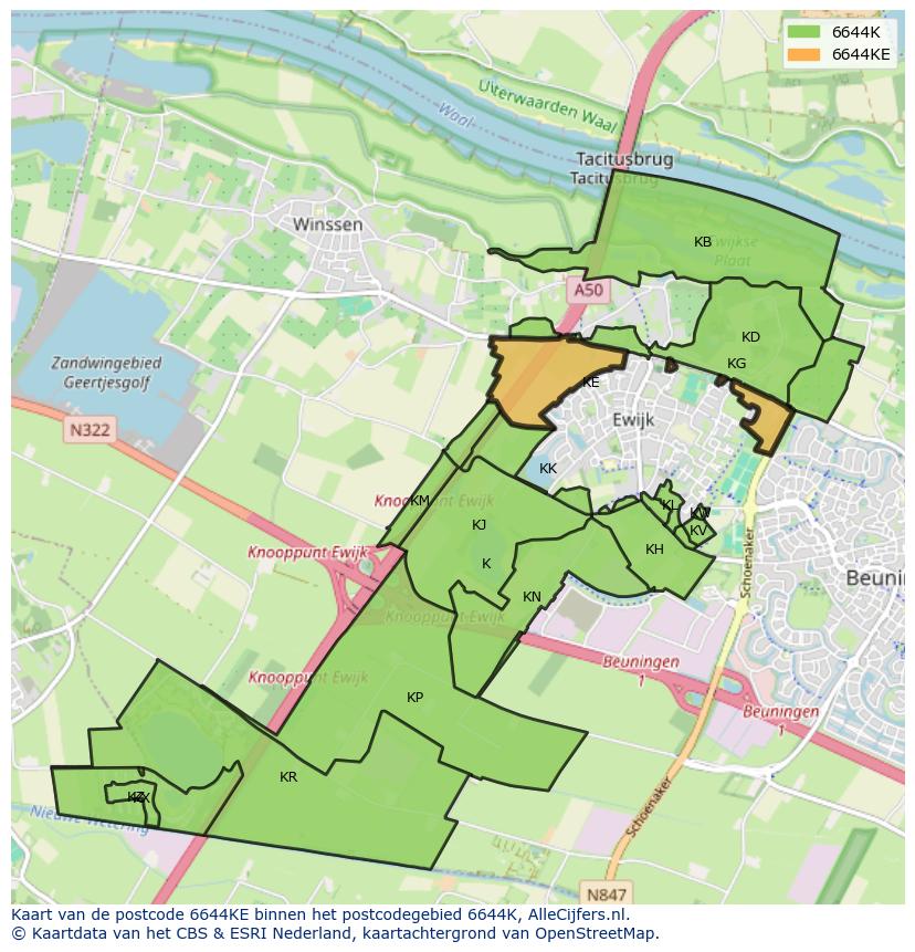 Afbeelding van het postcodegebied 6644 KE op de kaart.