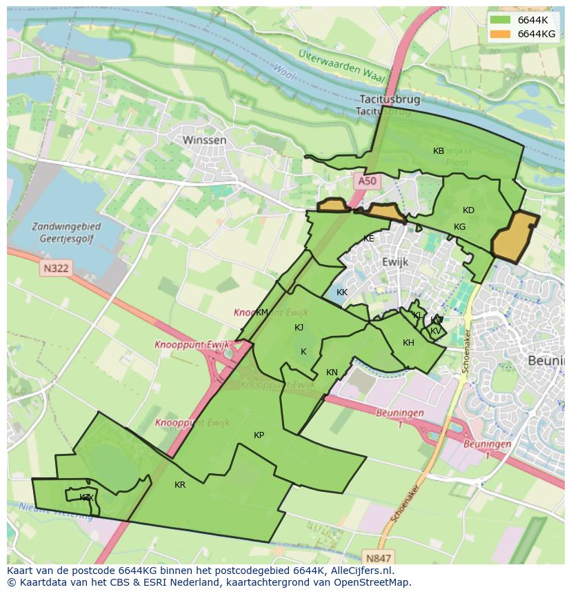 Afbeelding van het postcodegebied 6644 KG op de kaart.