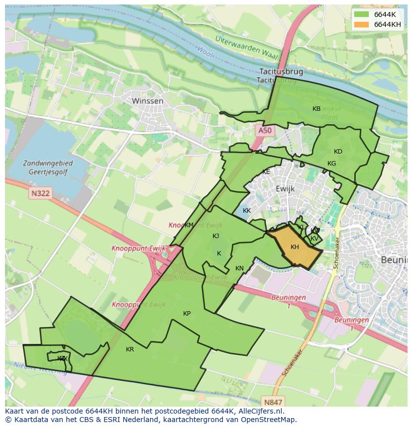 Afbeelding van het postcodegebied 6644 KH op de kaart.