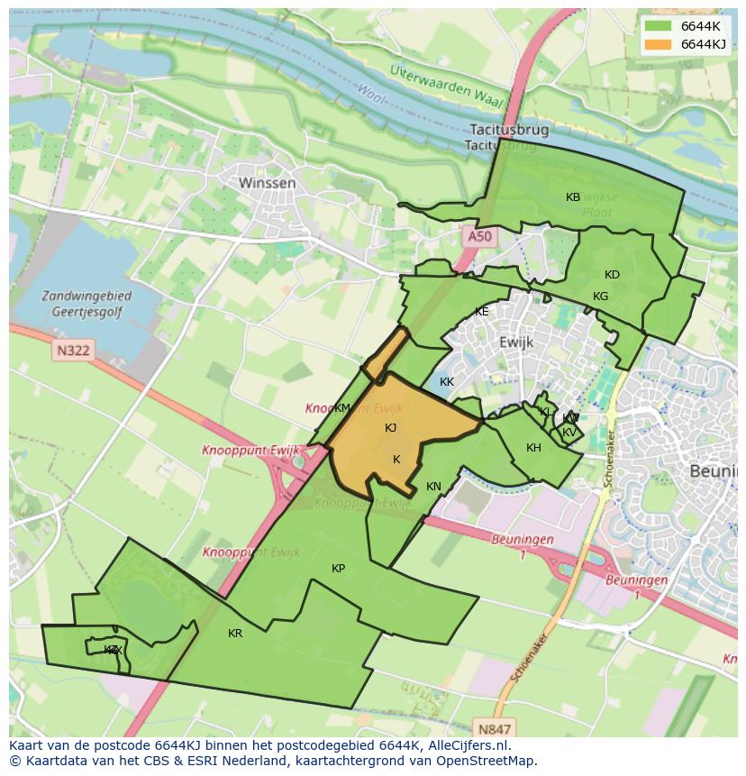 Afbeelding van het postcodegebied 6644 KJ op de kaart.