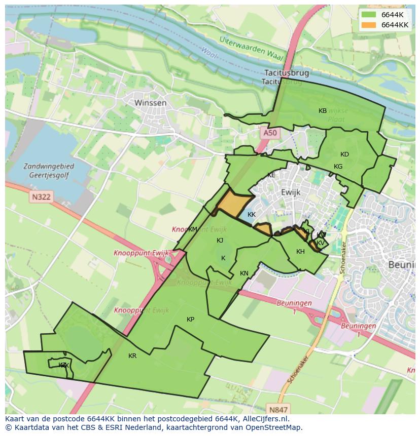 Afbeelding van het postcodegebied 6644 KK op de kaart.