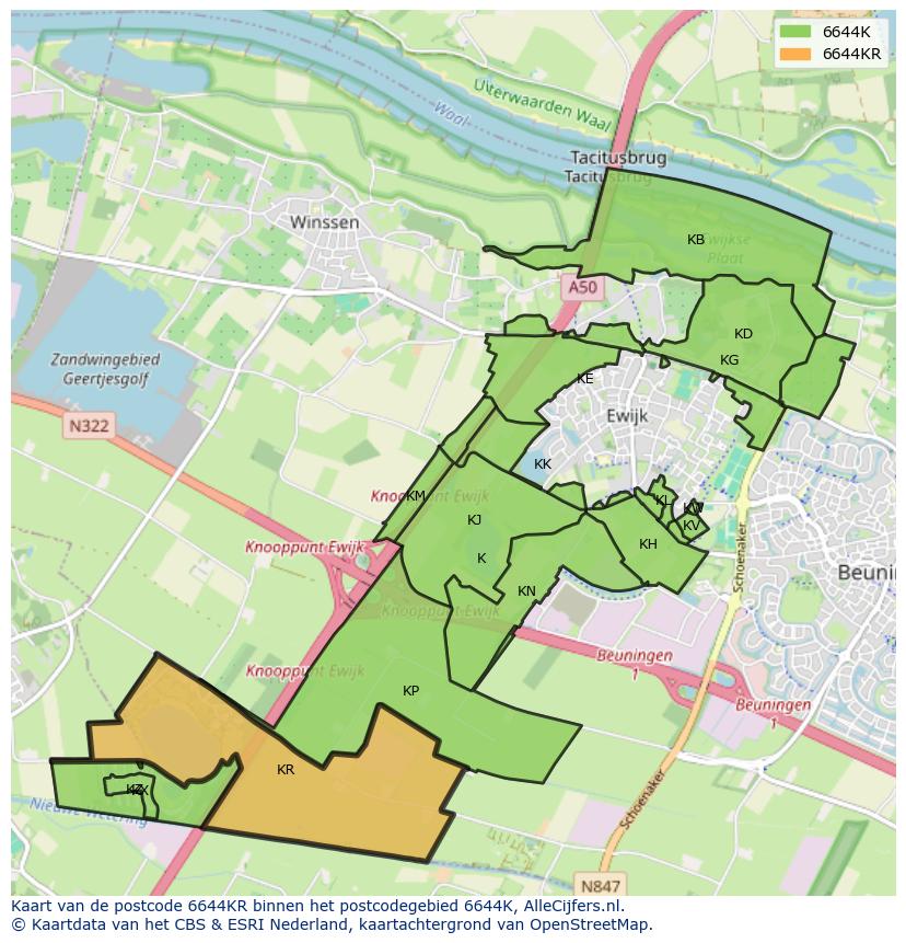 Afbeelding van het postcodegebied 6644 KR op de kaart.