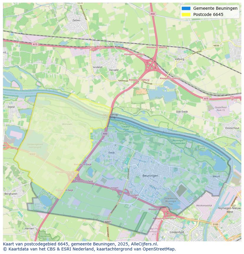 Afbeelding van het postcodegebied 6645 op de kaart.