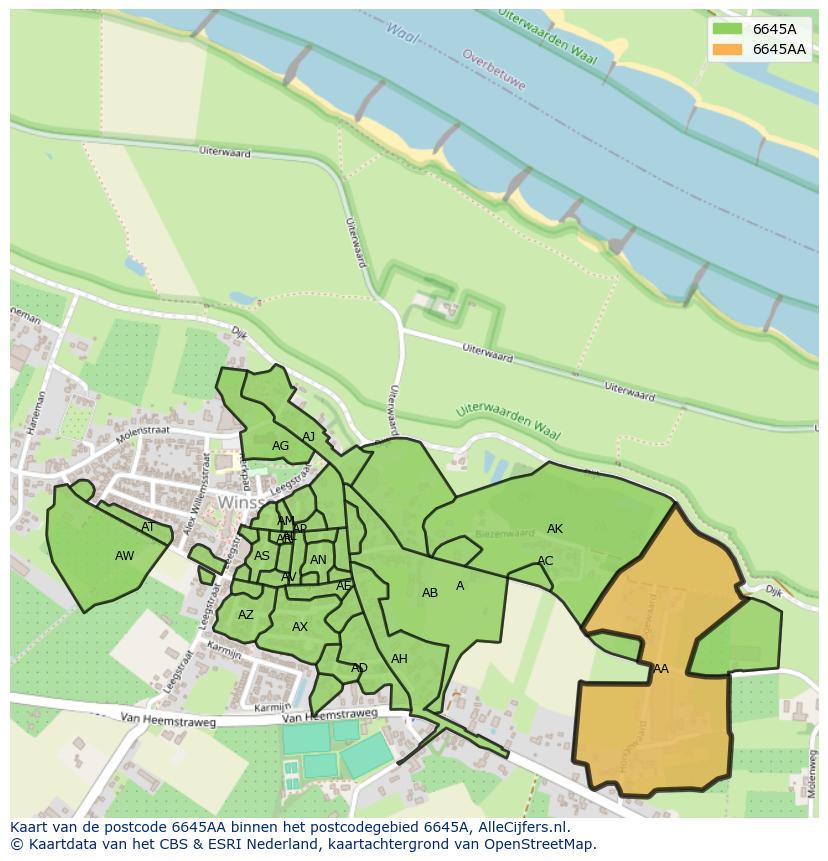 Afbeelding van het postcodegebied 6645 AA op de kaart.