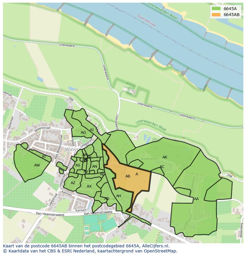 Afbeelding van het postcodegebied 6645 AB op de kaart.