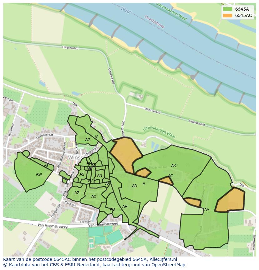 Afbeelding van het postcodegebied 6645 AC op de kaart.