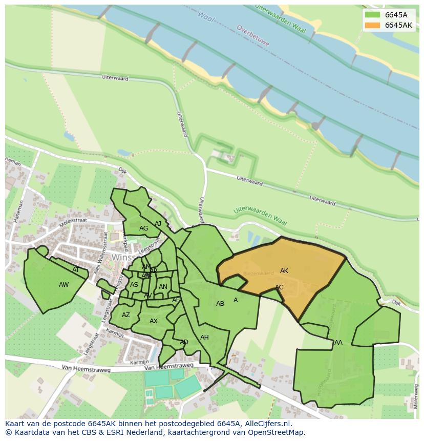 Afbeelding van het postcodegebied 6645 AK op de kaart.