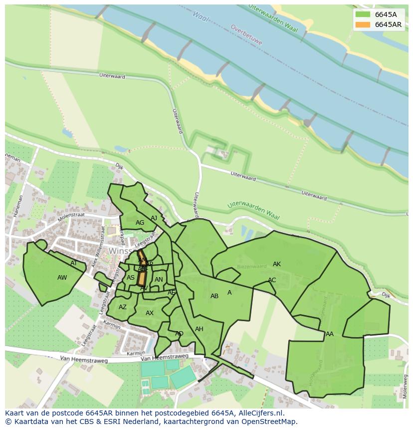 Afbeelding van het postcodegebied 6645 AR op de kaart.