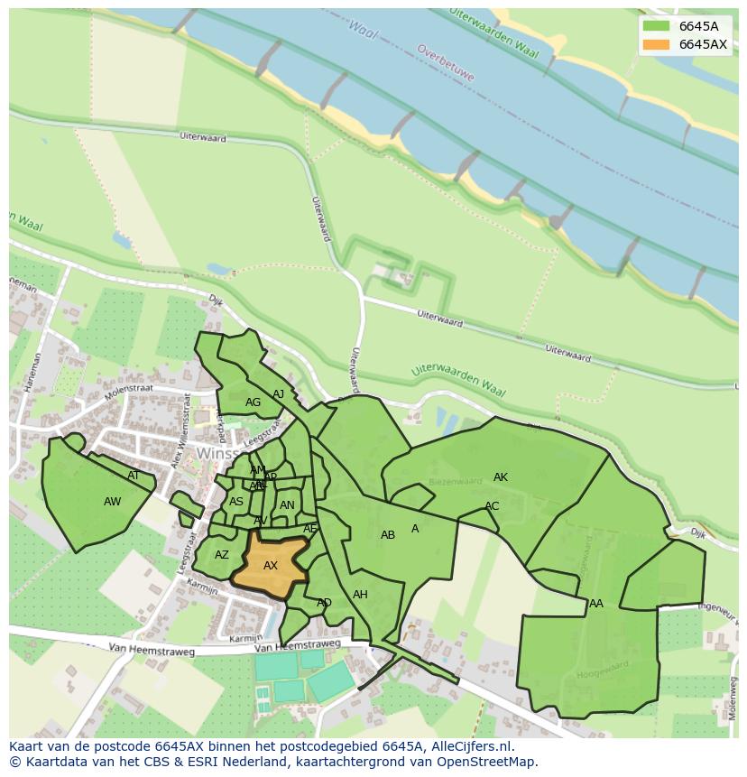 Afbeelding van het postcodegebied 6645 AX op de kaart.