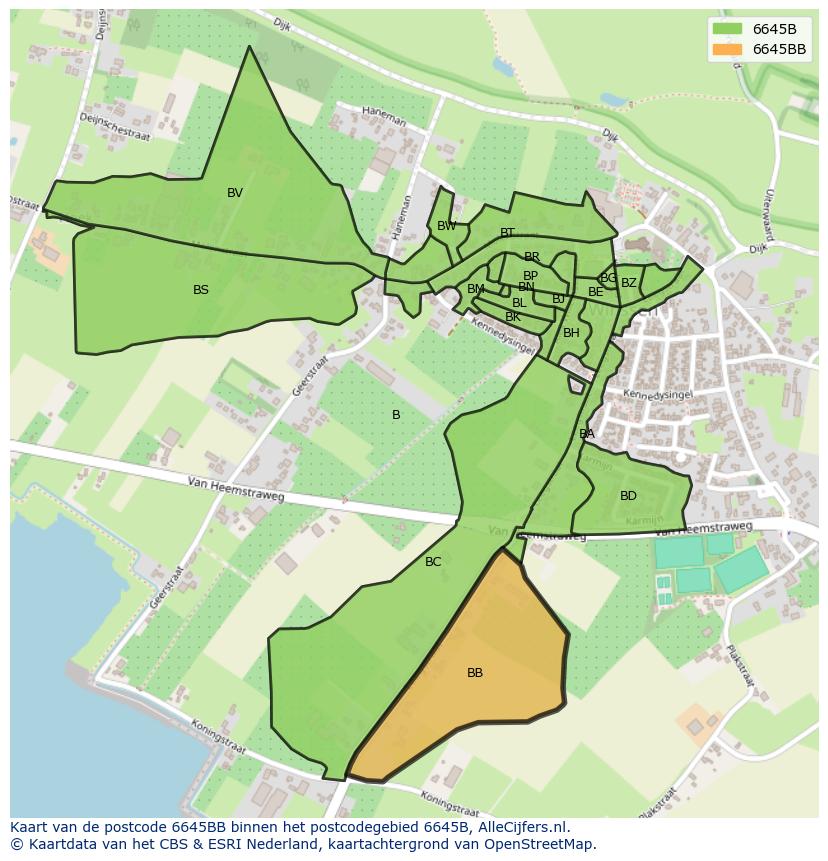 Afbeelding van het postcodegebied 6645 BB op de kaart.
