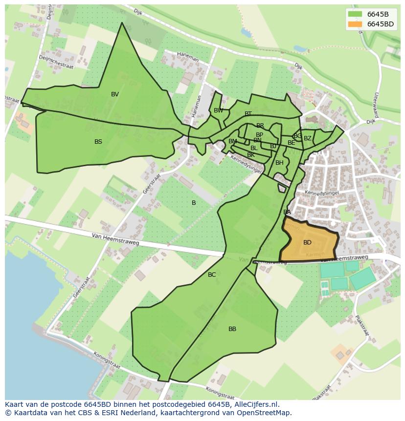 Afbeelding van het postcodegebied 6645 BD op de kaart.