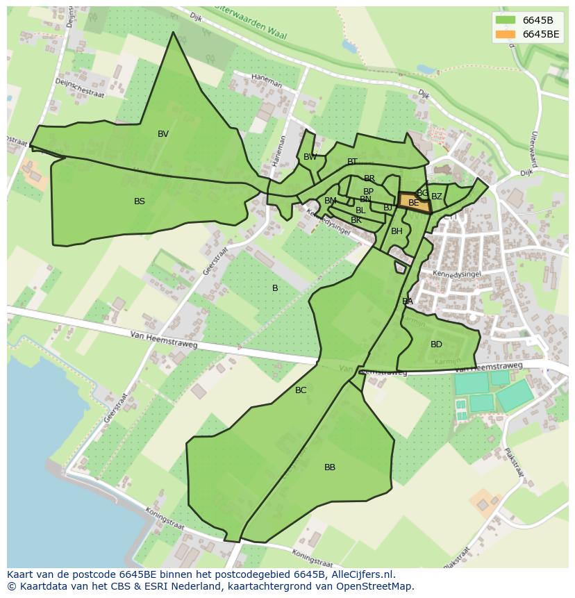 Afbeelding van het postcodegebied 6645 BE op de kaart.