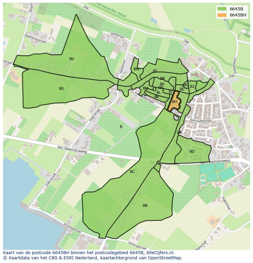 Afbeelding van het postcodegebied 6645 BH op de kaart.