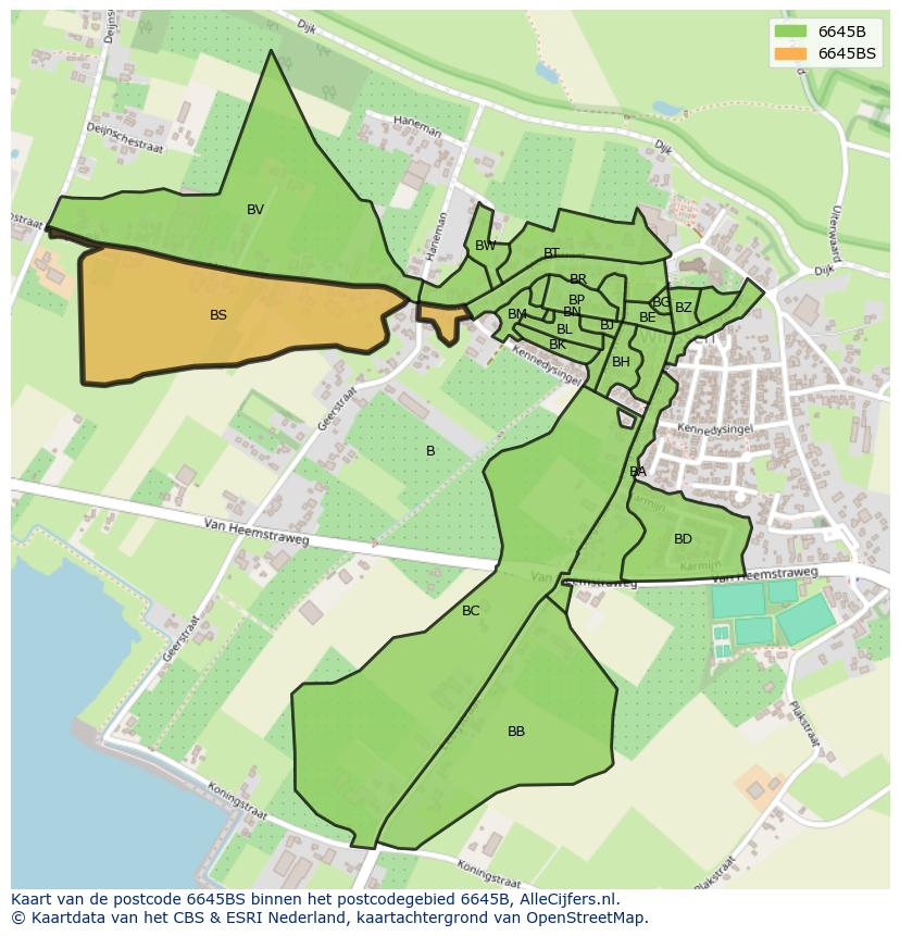 Afbeelding van het postcodegebied 6645 BS op de kaart.