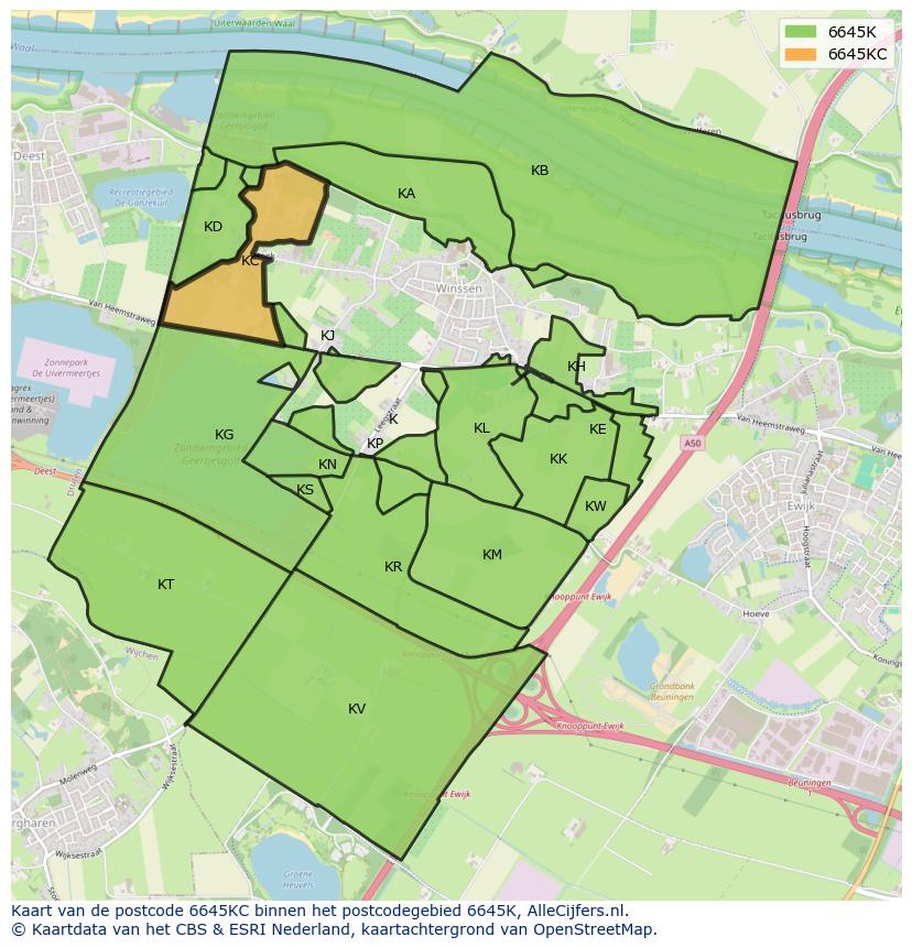 Afbeelding van het postcodegebied 6645 KC op de kaart.