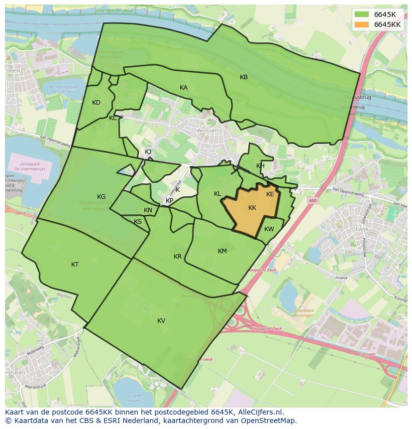 Afbeelding van het postcodegebied 6645 KK op de kaart.