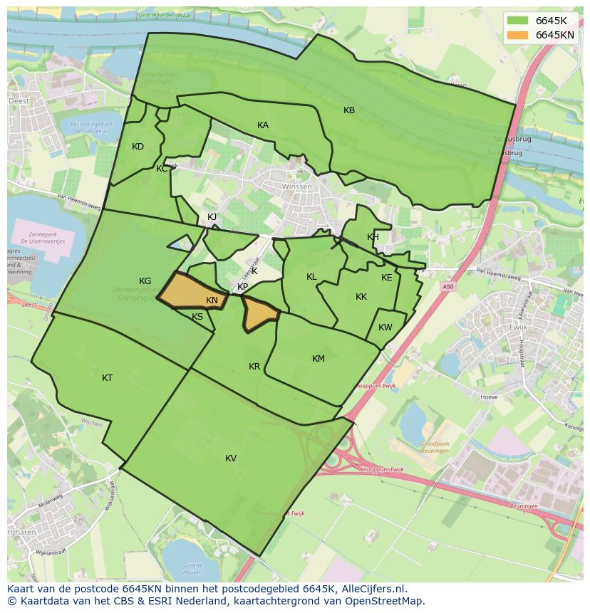 Afbeelding van het postcodegebied 6645 KN op de kaart.