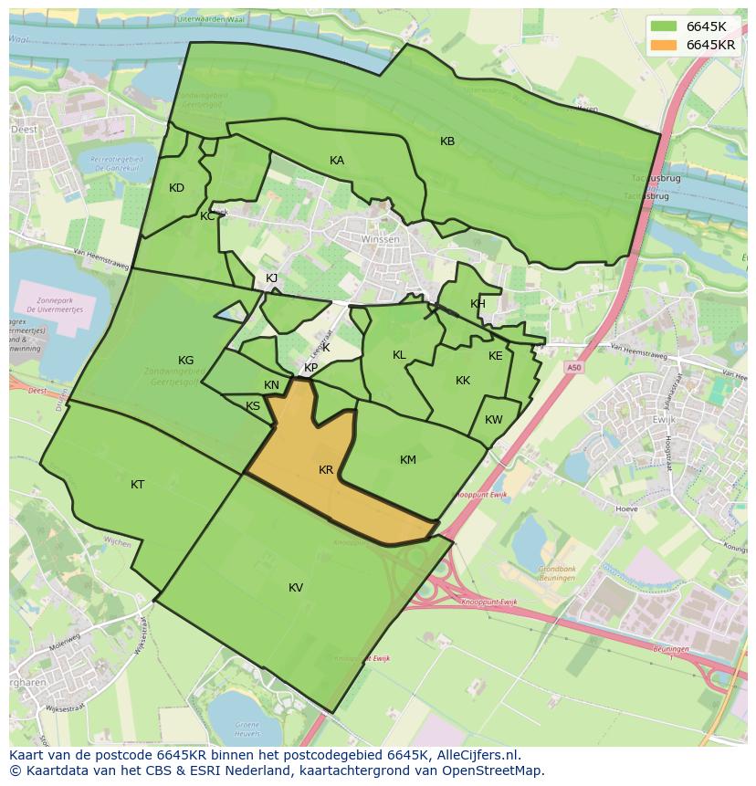 Afbeelding van het postcodegebied 6645 KR op de kaart.
