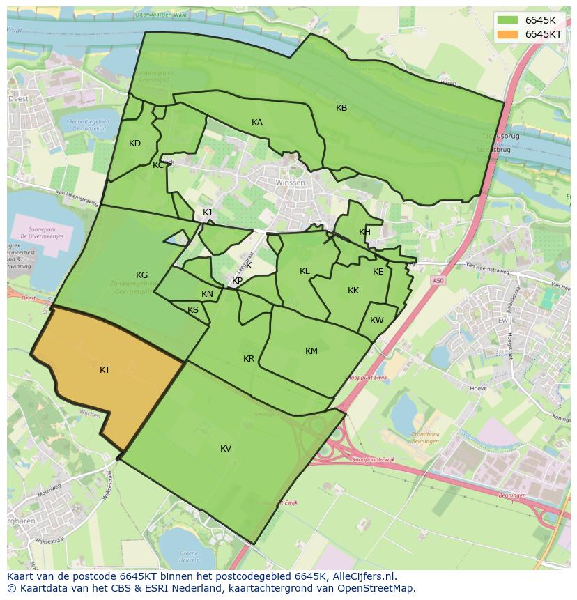 Afbeelding van het postcodegebied 6645 KT op de kaart.