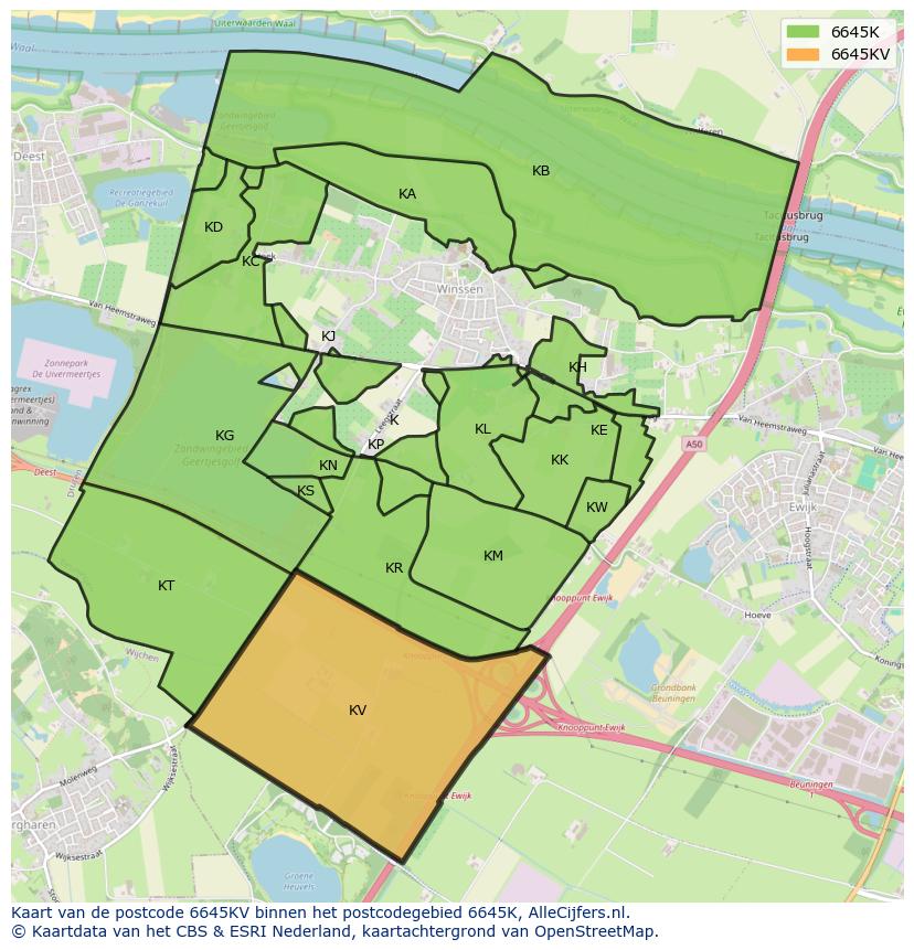 Afbeelding van het postcodegebied 6645 KV op de kaart.
