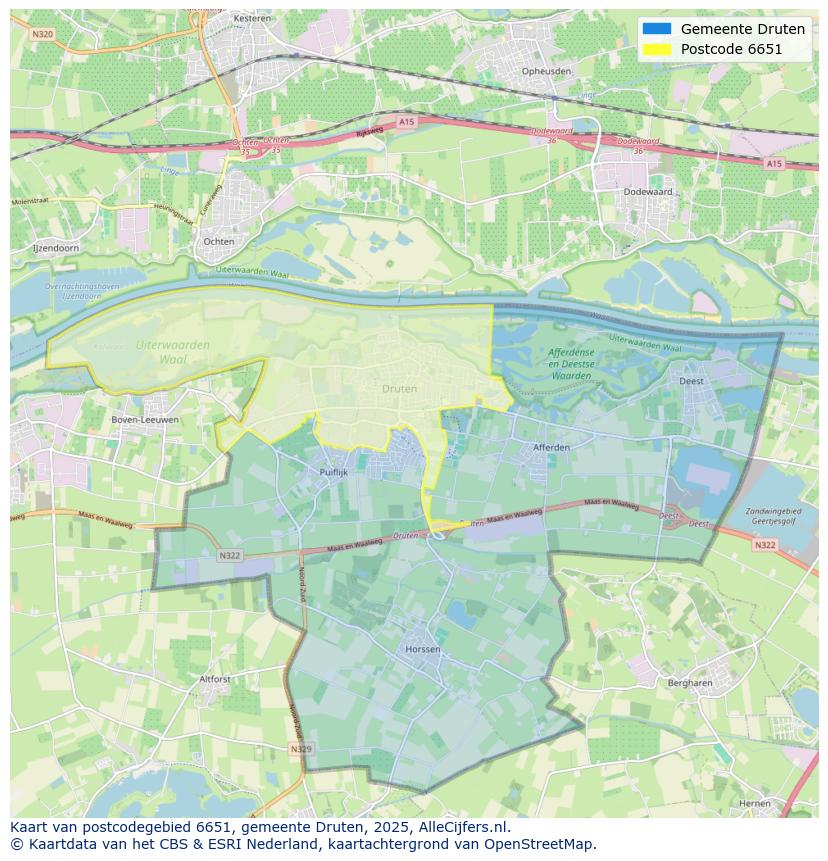 Afbeelding van het postcodegebied 6651 op de kaart.