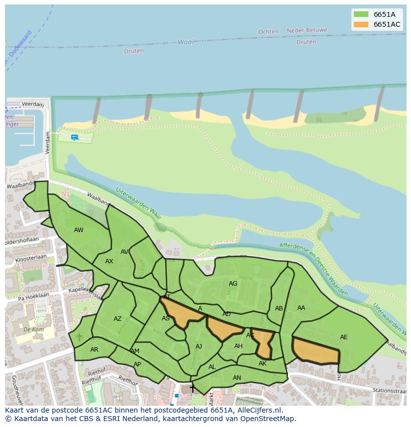 Afbeelding van het postcodegebied 6651 AC op de kaart.
