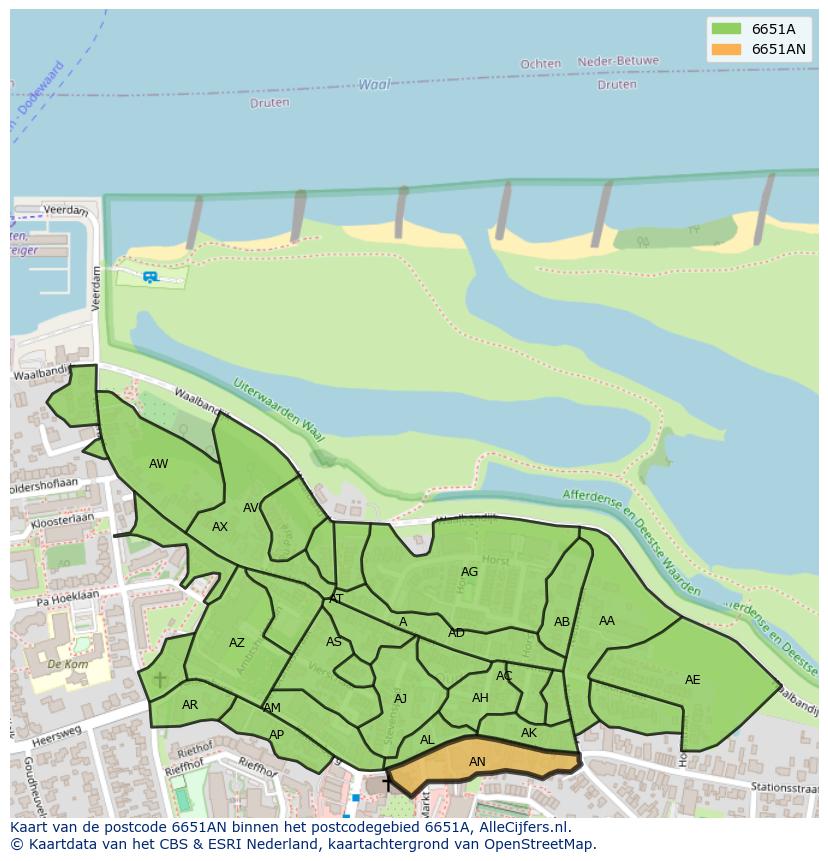 Afbeelding van het postcodegebied 6651 AN op de kaart.