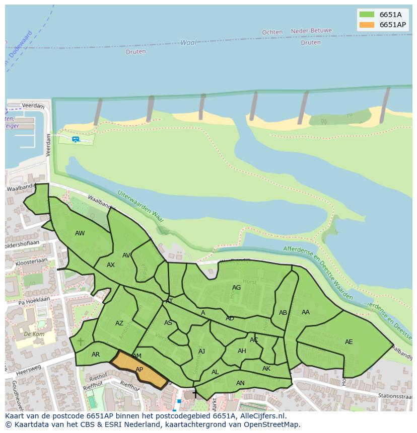 Afbeelding van het postcodegebied 6651 AP op de kaart.