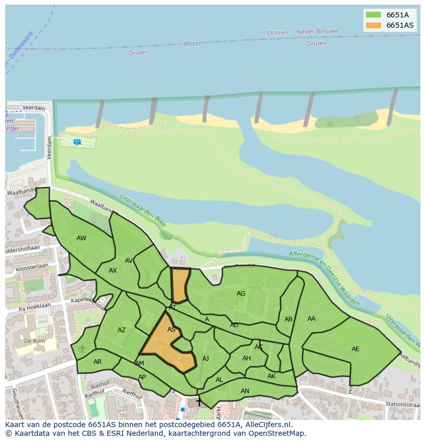 Afbeelding van het postcodegebied 6651 AS op de kaart.
