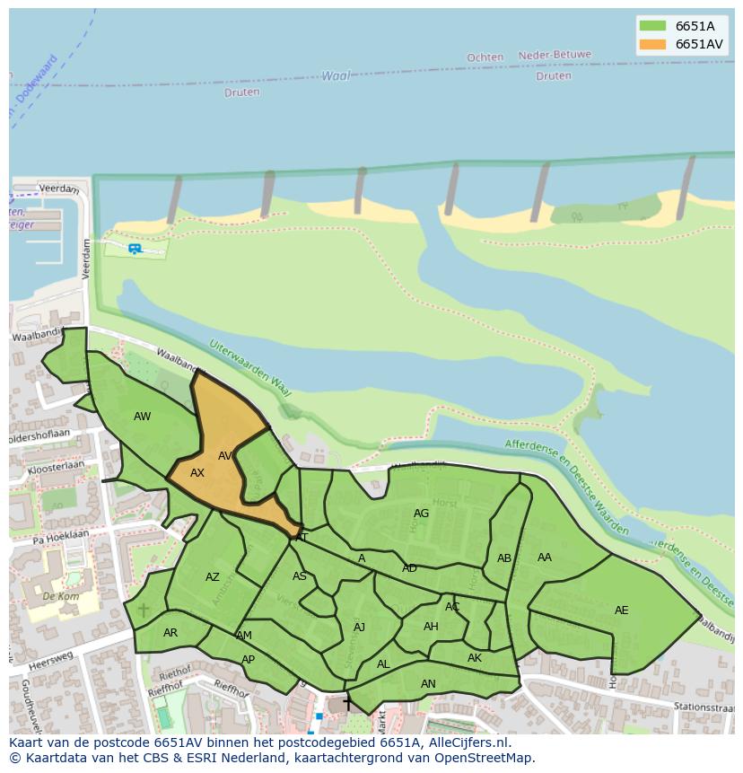 Afbeelding van het postcodegebied 6651 AV op de kaart.