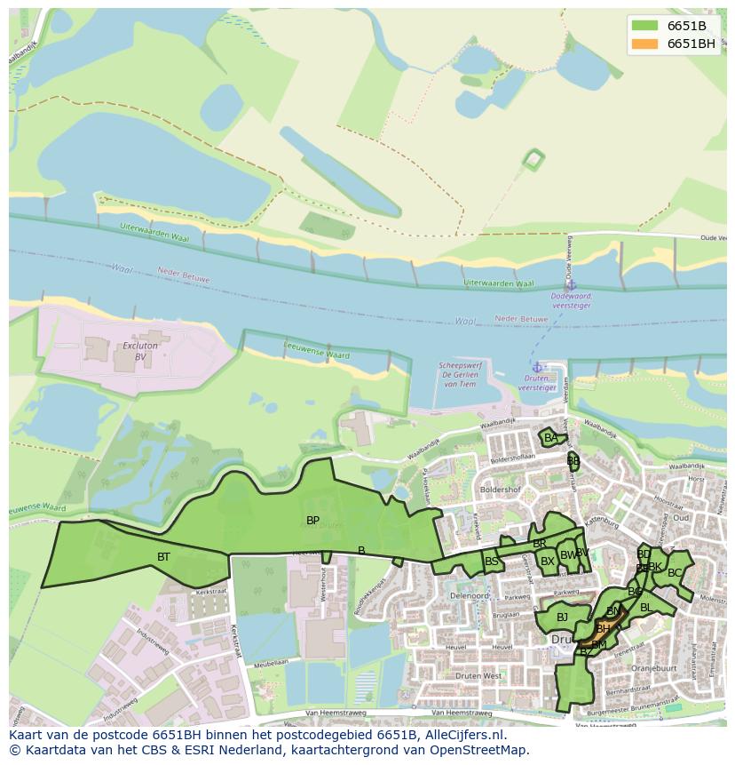 Afbeelding van het postcodegebied 6651 BH op de kaart.