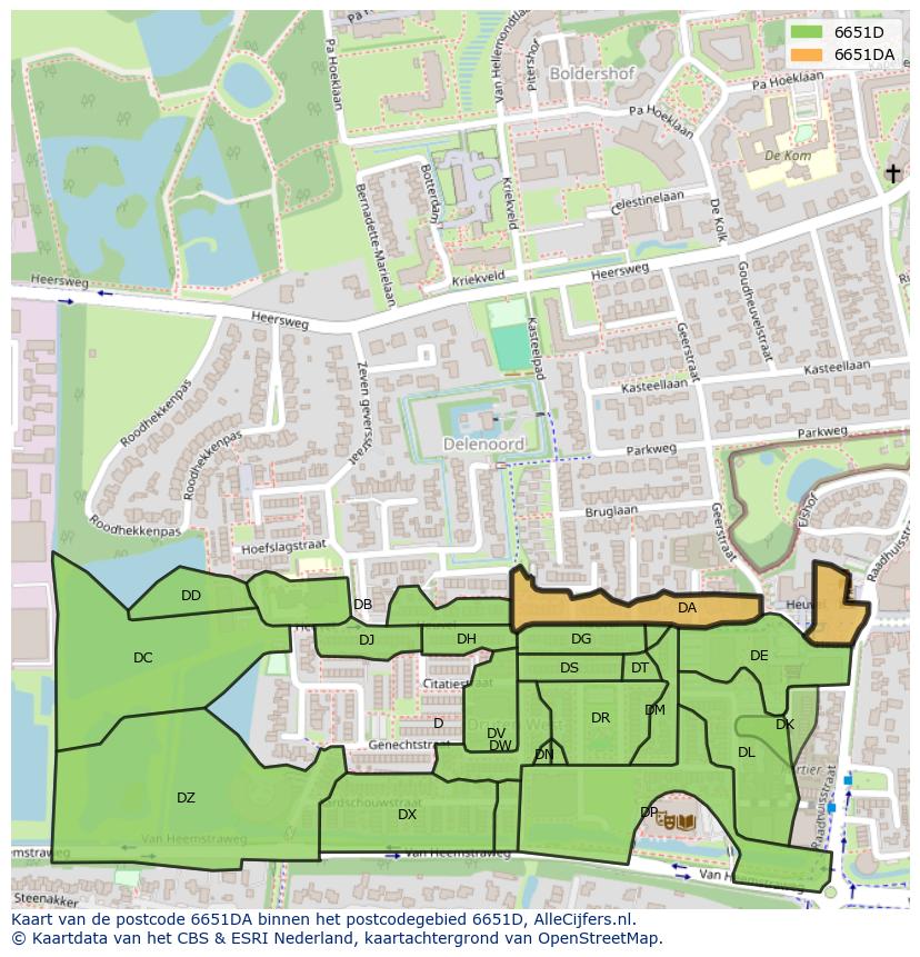 Afbeelding van het postcodegebied 6651 DA op de kaart.