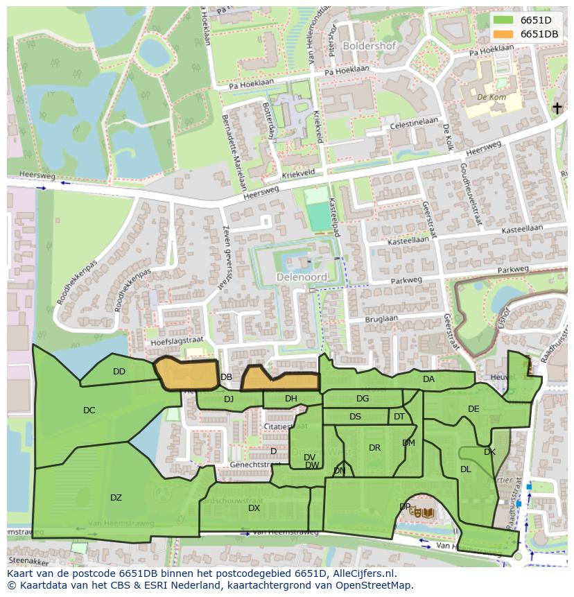 Afbeelding van het postcodegebied 6651 DB op de kaart.
