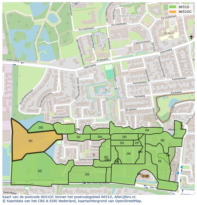 Afbeelding van het postcodegebied 6651 DC op de kaart.