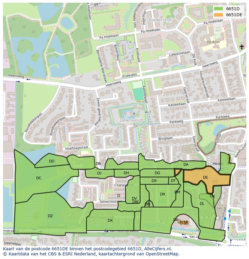 Afbeelding van het postcodegebied 6651 DE op de kaart.