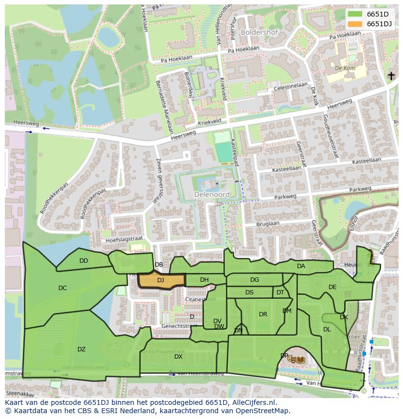 Afbeelding van het postcodegebied 6651 DJ op de kaart.