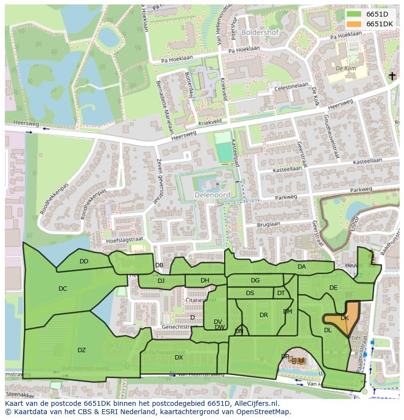 Afbeelding van het postcodegebied 6651 DK op de kaart.