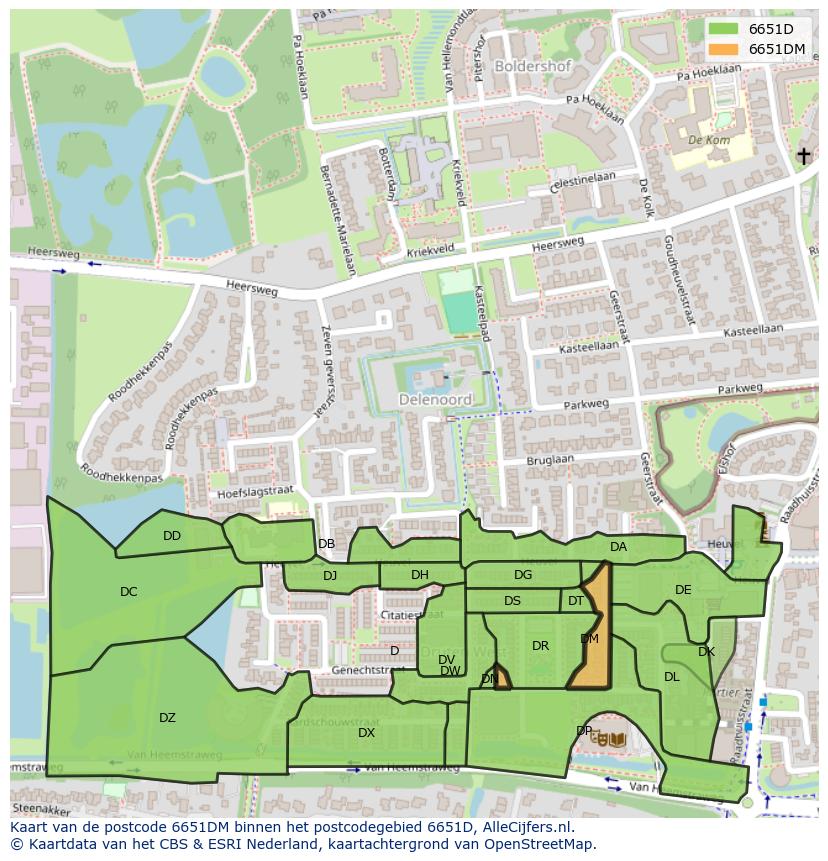 Afbeelding van het postcodegebied 6651 DM op de kaart.