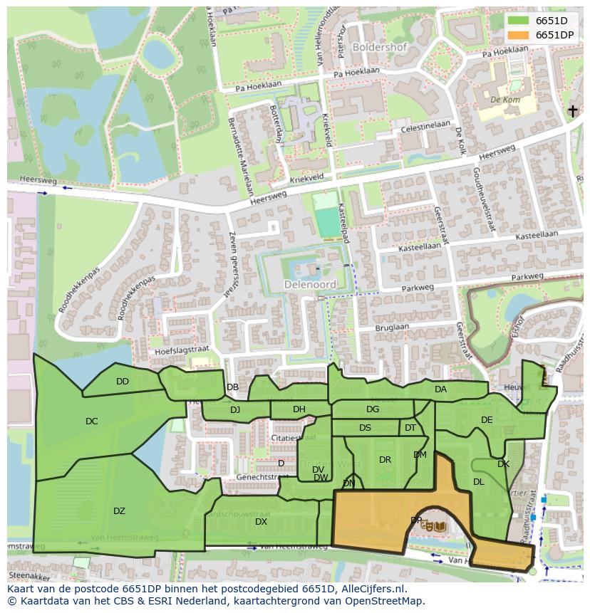 Afbeelding van het postcodegebied 6651 DP op de kaart.