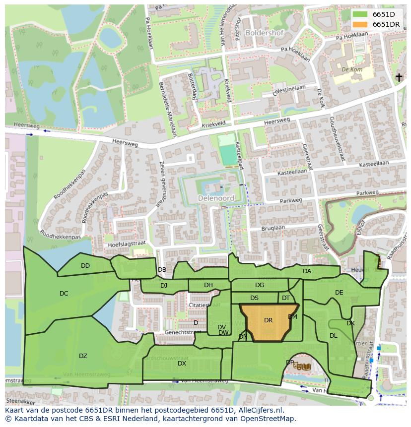Afbeelding van het postcodegebied 6651 DR op de kaart.
