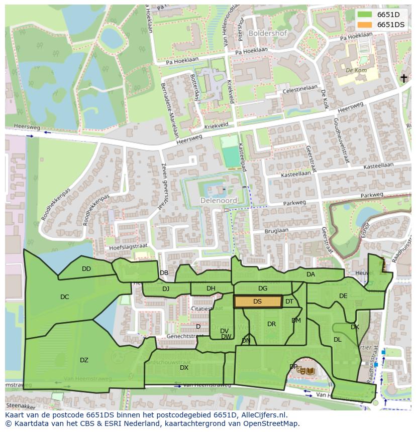 Afbeelding van het postcodegebied 6651 DS op de kaart.