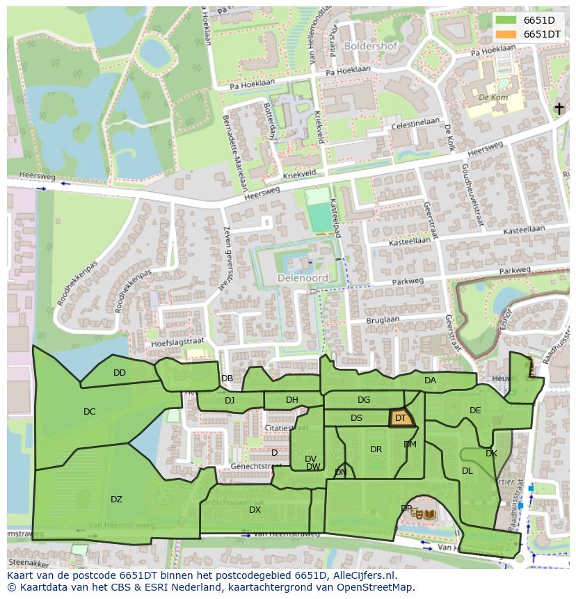 Afbeelding van het postcodegebied 6651 DT op de kaart.