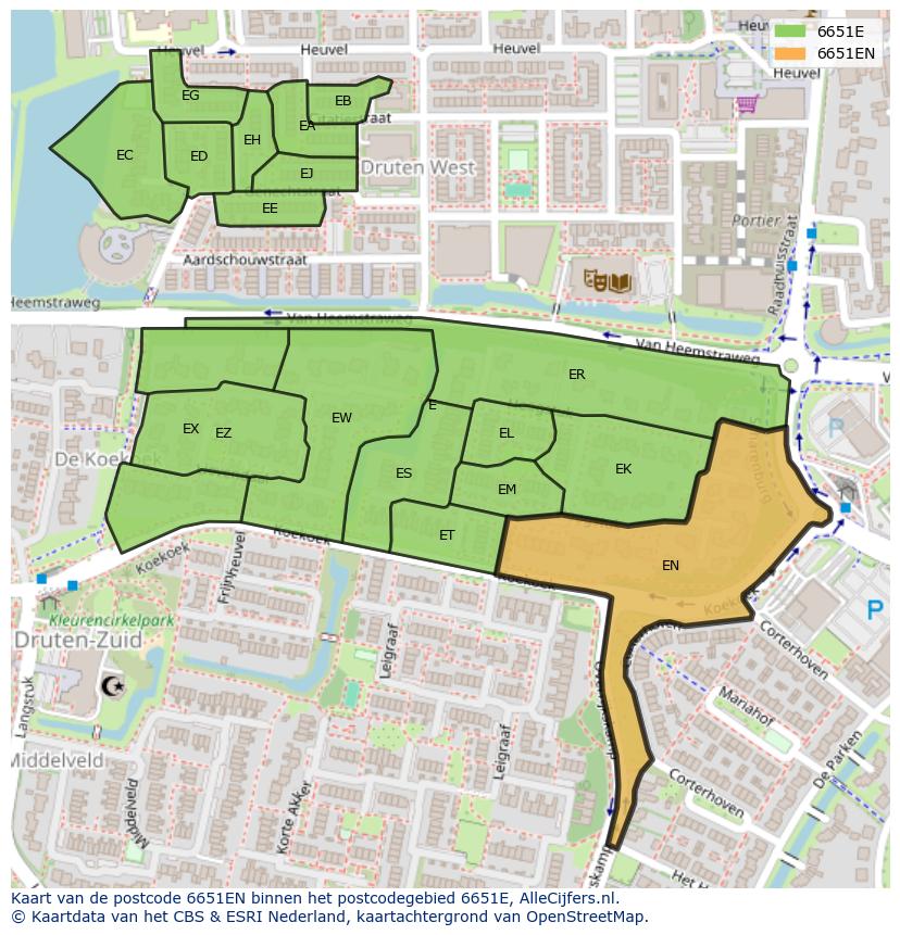Afbeelding van het postcodegebied 6651 EN op de kaart.