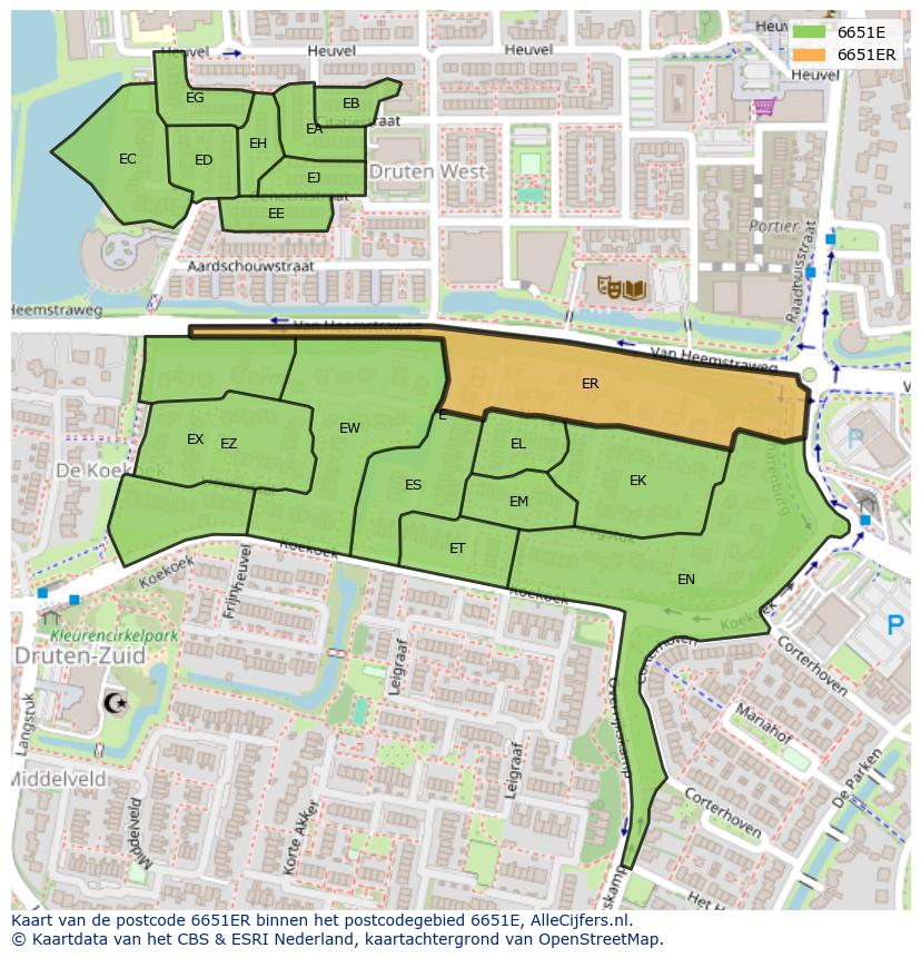 Afbeelding van het postcodegebied 6651 ER op de kaart.